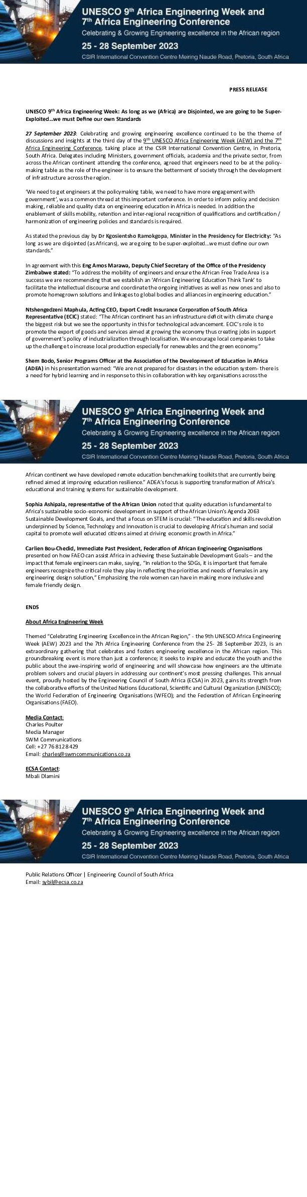 UNESCO 9th Africa Engineering Week: Africa Must Define Its Own Standards