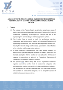 ADVISORY NOTE:PROFESSIONAL ENGINEERS ENGINEERING TECHNOLOGISTS and FIRE ENGINEERING/ FIRE RATIONAL DESIGN