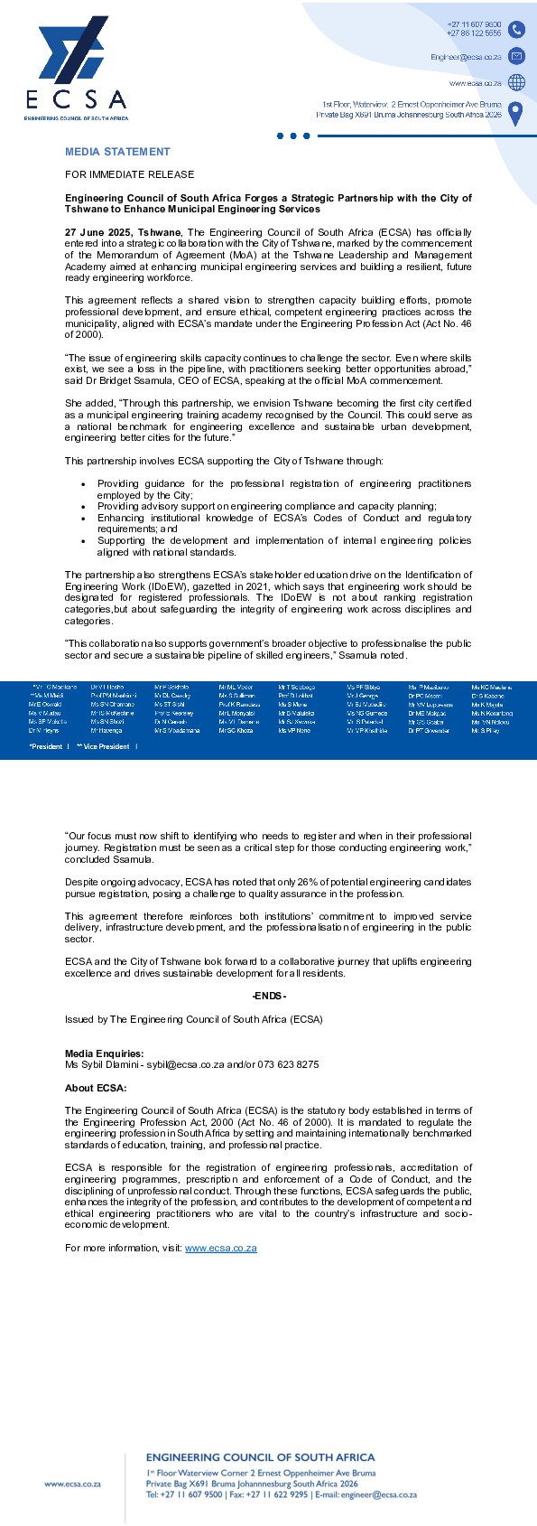 ECSA Forges Strategic Partnership with the City of Tshwane