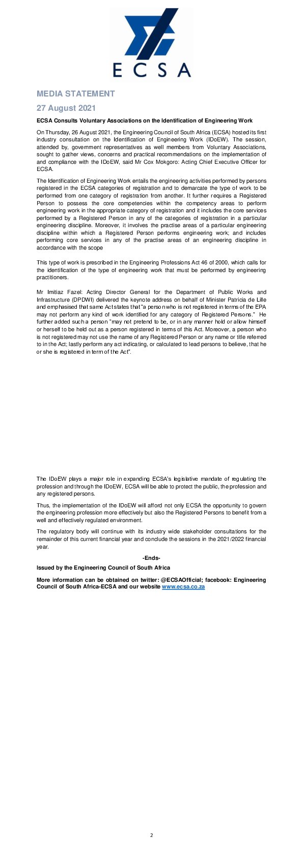 ECSA Consults Voluntary Associations on the Identification of Engineering Work