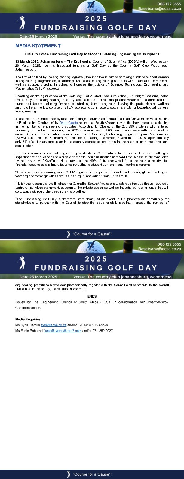 ECSA to Host a Fundraising Golf Day to Stop the Bleeding Engineering Skills Pipeline