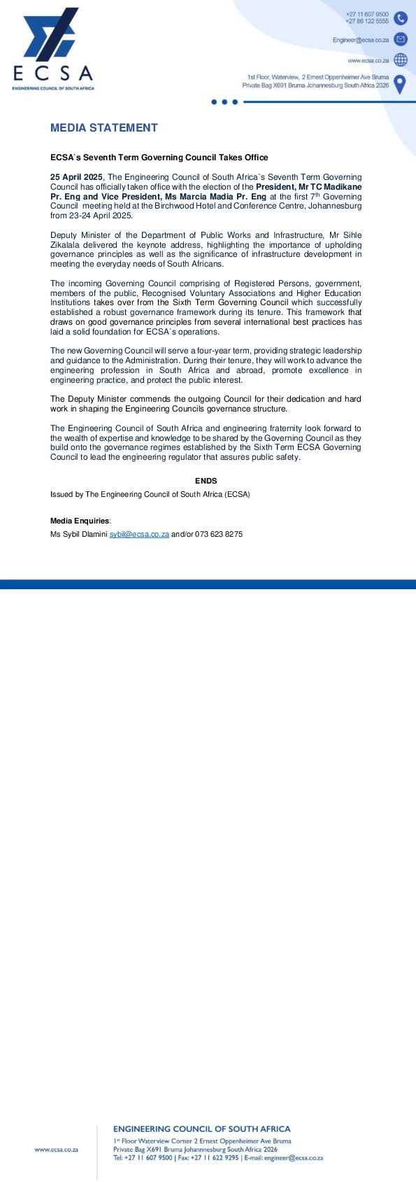 ECSA's Seventh Term Governing Council Takes Office