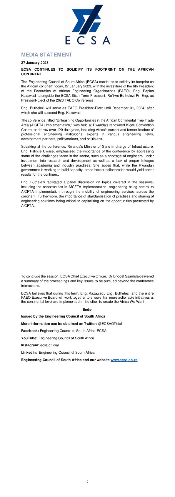 ECSA Continues to Solidify Its Footprint on the African Continent