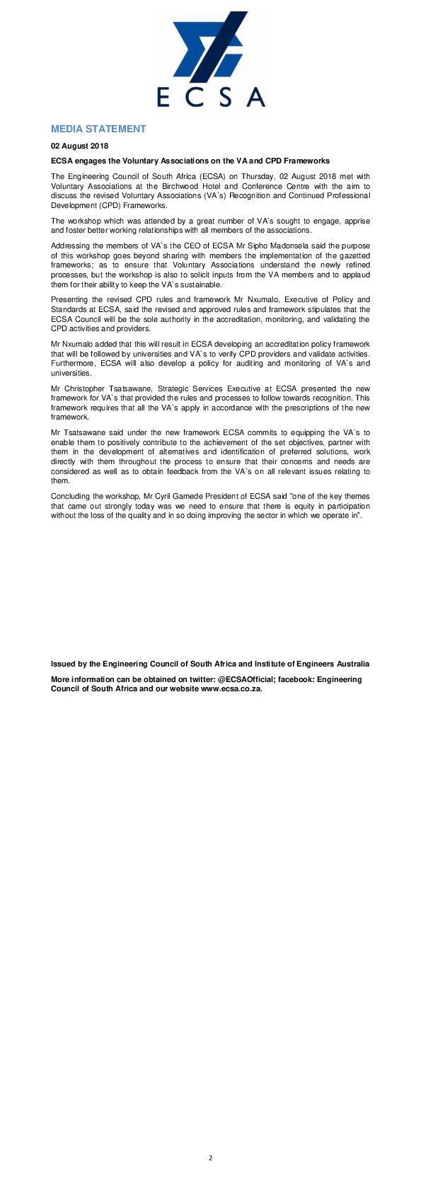 ECSA Engages the Voluntary Associations on the VA and CPD Frameworks