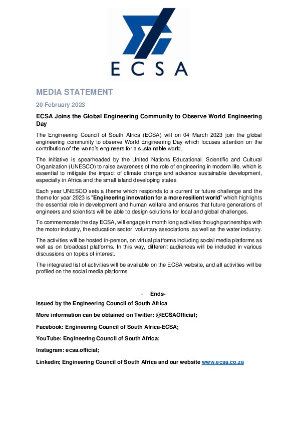 ECSA Joins the Global Engineering Community to Observe World Engineering Day
