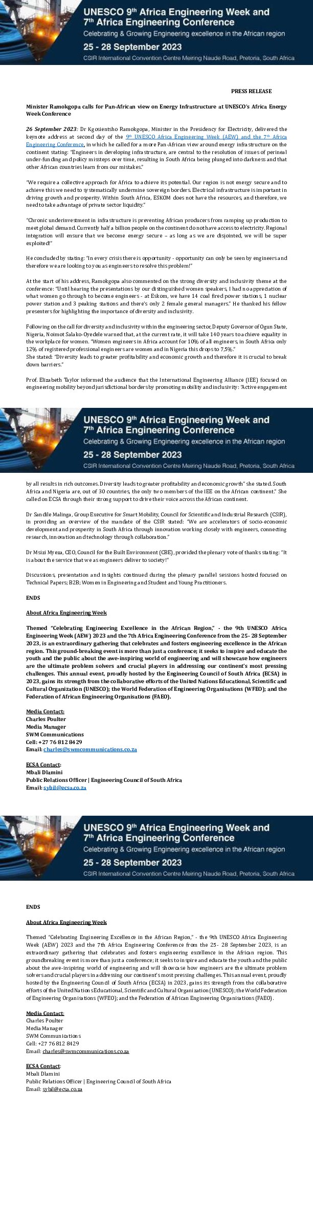 Ramokgopa Calls for a Pan-African View on Energy Infrastructure at Africa Engineering Week 2023